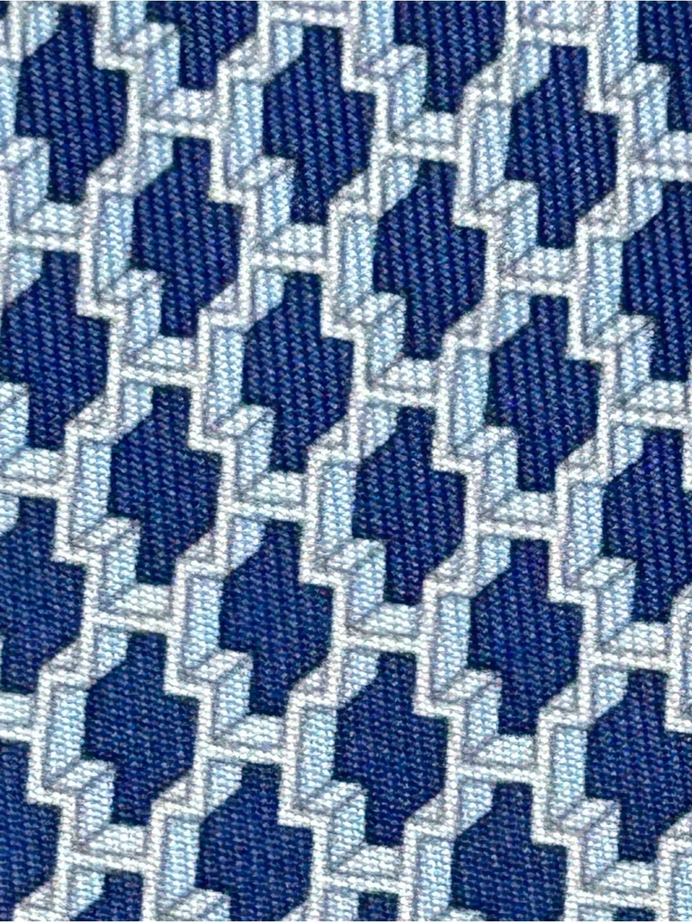 Hermès Silk Tie Blue Silver Geometric w/ Box Made in France